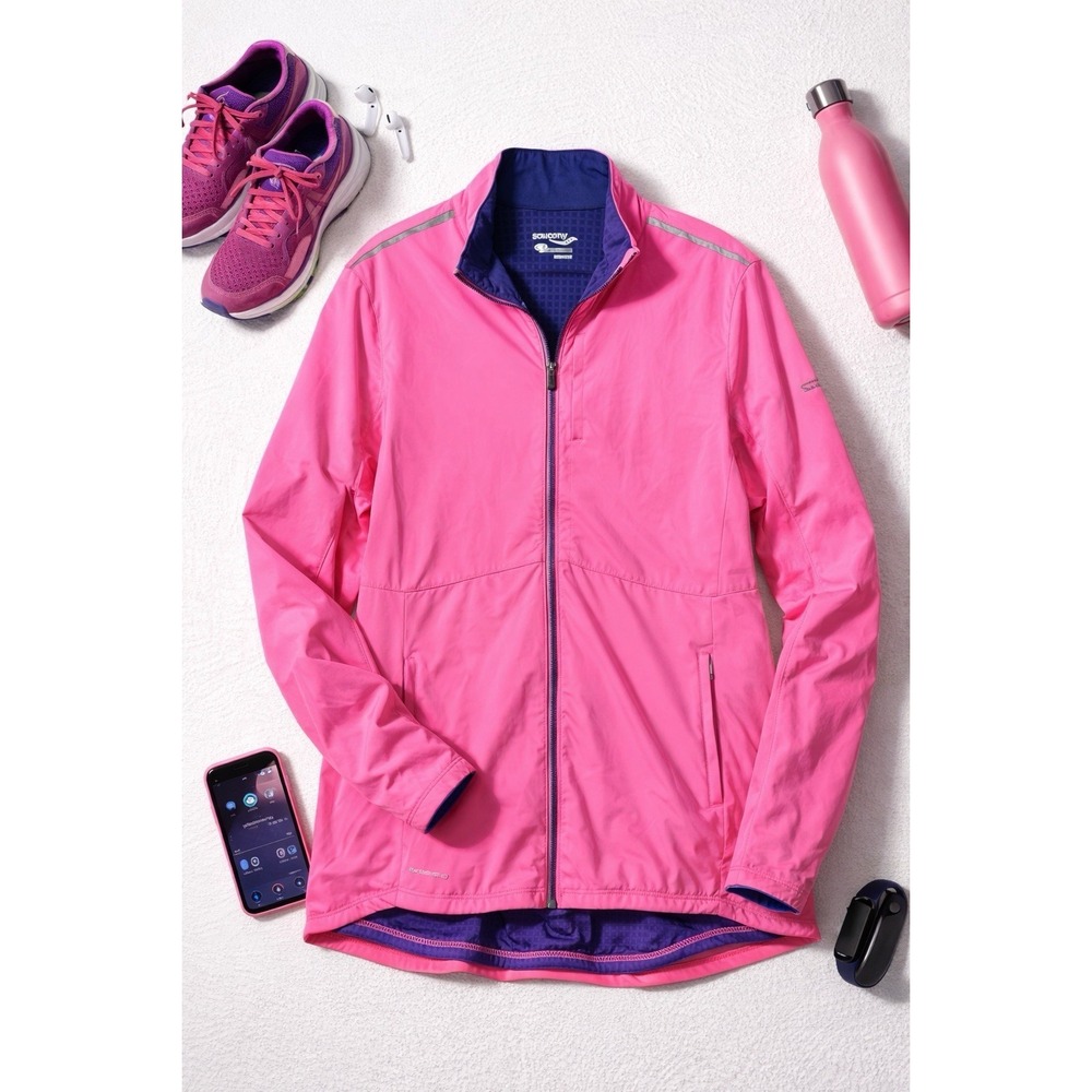 Saucony Runshield Flexshell Jacket Womens 1X Pink Full Zip Reflective